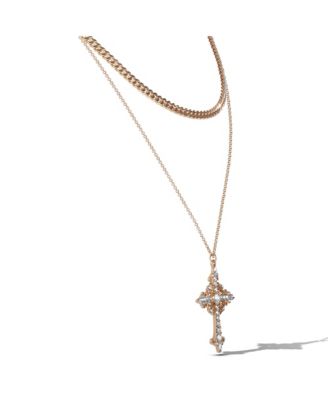Gold-Tone Rhinestone Cross and Curb Chain Necklace Set
