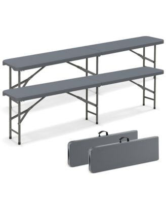 2PCS 6 ft Plastic Folding Bench with 1320 LBS Capacity Handle & Lock For Outdoor