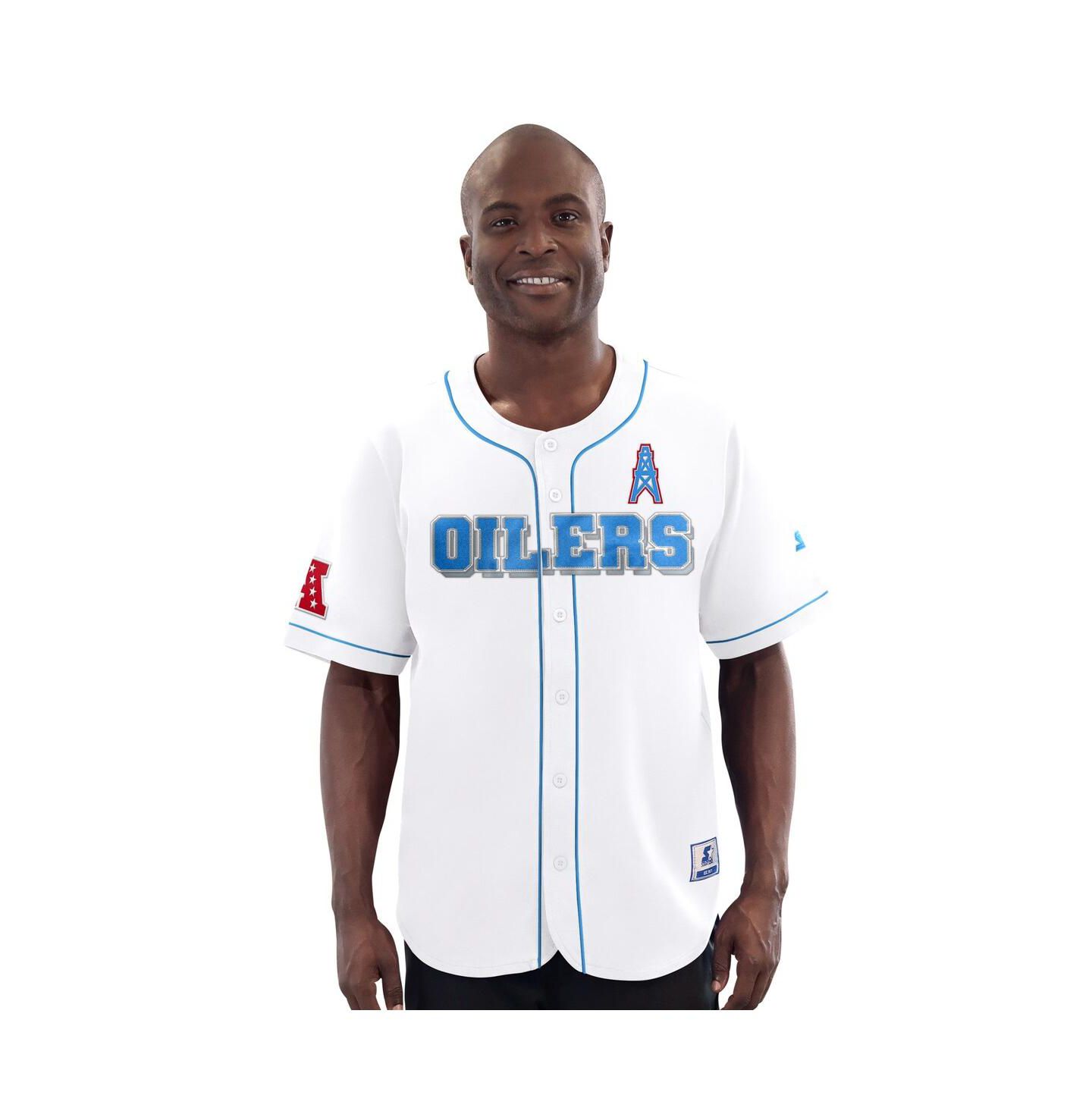 Мужской топ Starter White Houston Oilers Relay Vintage Full-Button Baseball Jersey — фото 1