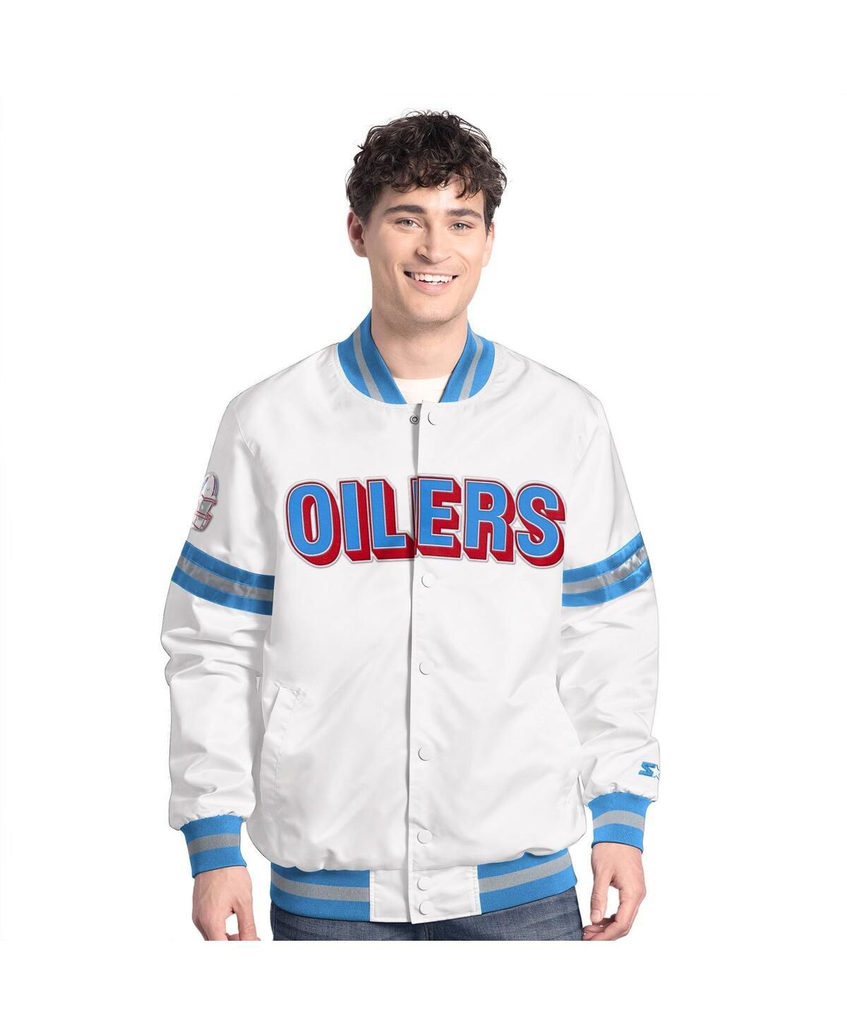 Мужская белая университетская куртка Houston Oilers Vintage Scout с застежкой на пуговицы