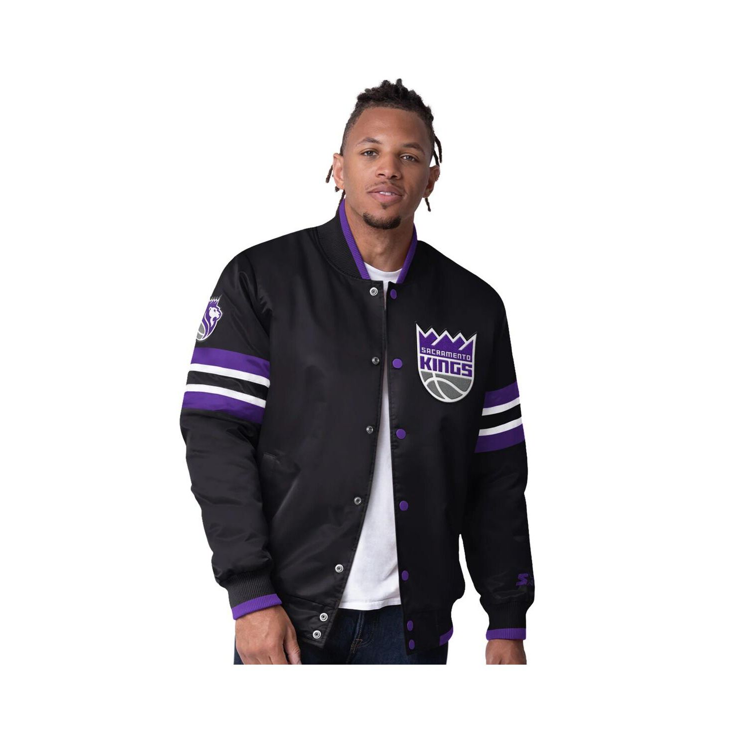 Men's Black Sacramento Kings Scout Varsity Satin Full-Snap Jacket