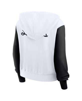 Women's White Oklahoma Sooners Cropped Athletic Prep Color Block Script Full-Zip Hoodie