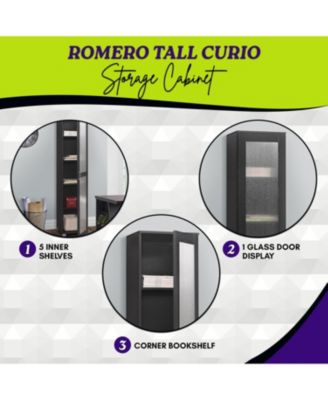 Tall Curio Cabinet – Bookshelf with 5 Shelves & Glass Door for Living Room, Kitchen, Bedroom or Office