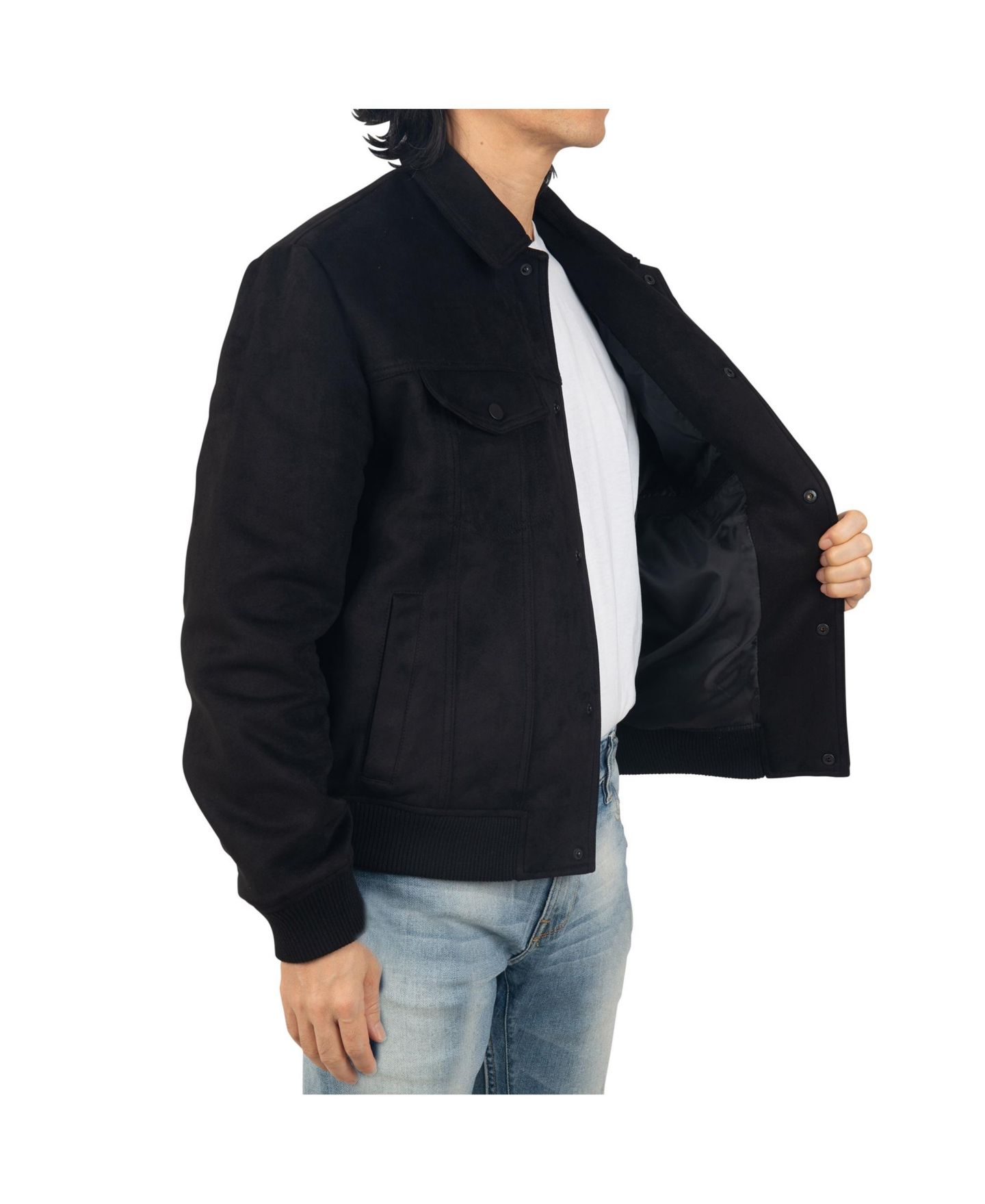 Мужская куртка Alpine Swiss Blake Suede Bomber - Lightweight Slim Fit Casual Softshell Coat with 5 Pockets, цвет: Чёрный — фото 3