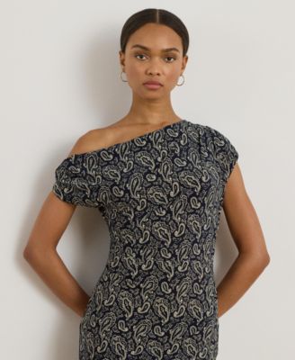 Women's Paisley Jersey Off-the-Shoulder Dress