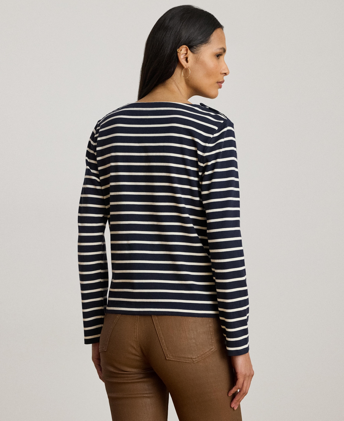 Ralph Lauren Womens Striped Jersey Snap Trim Boatneck Top P Xs Xxl In Multi