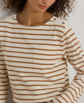 Women's Striped Jersey Snap-Trim Boatneck Top