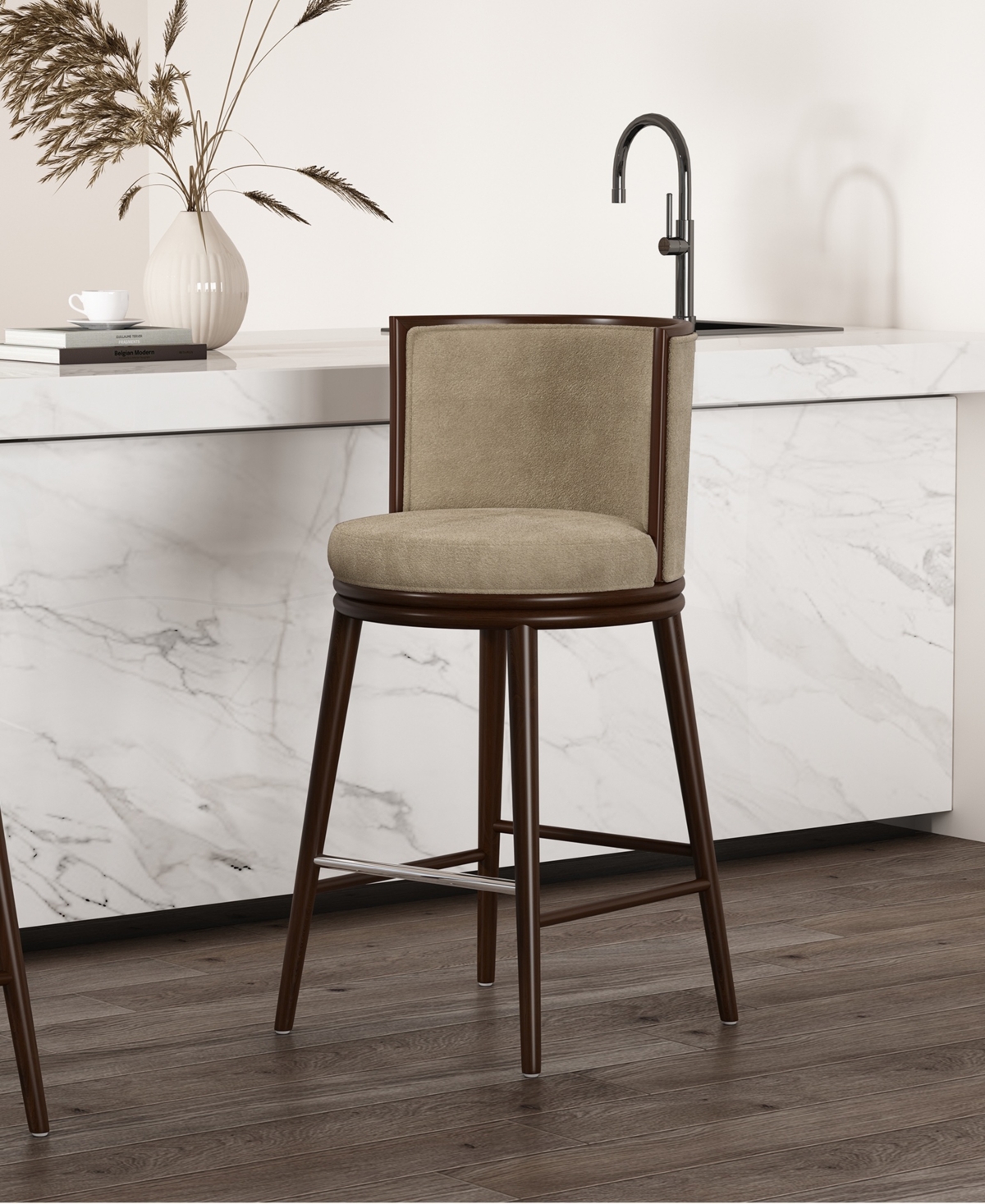 Manhattan Comfort 40" Evalyn Chenille Upholstered Barstool In Brown