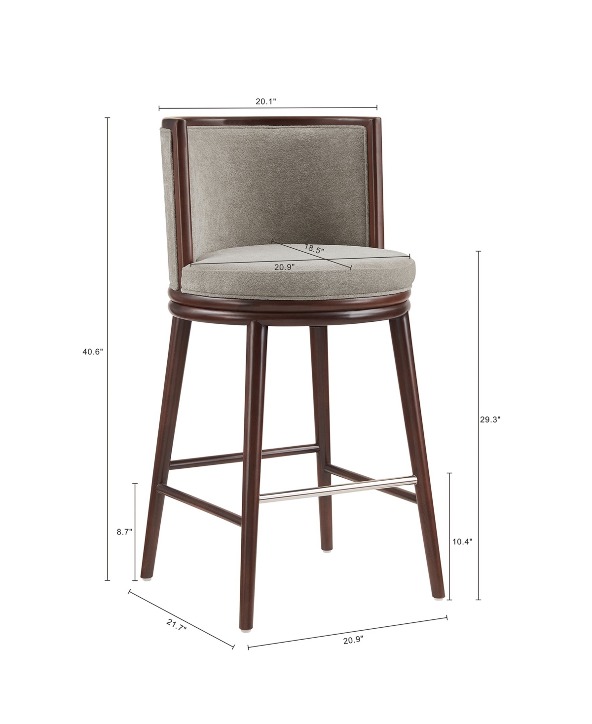 Manhattan Comfort 40" Evalyn Chenille Upholstered Barstool In Gray