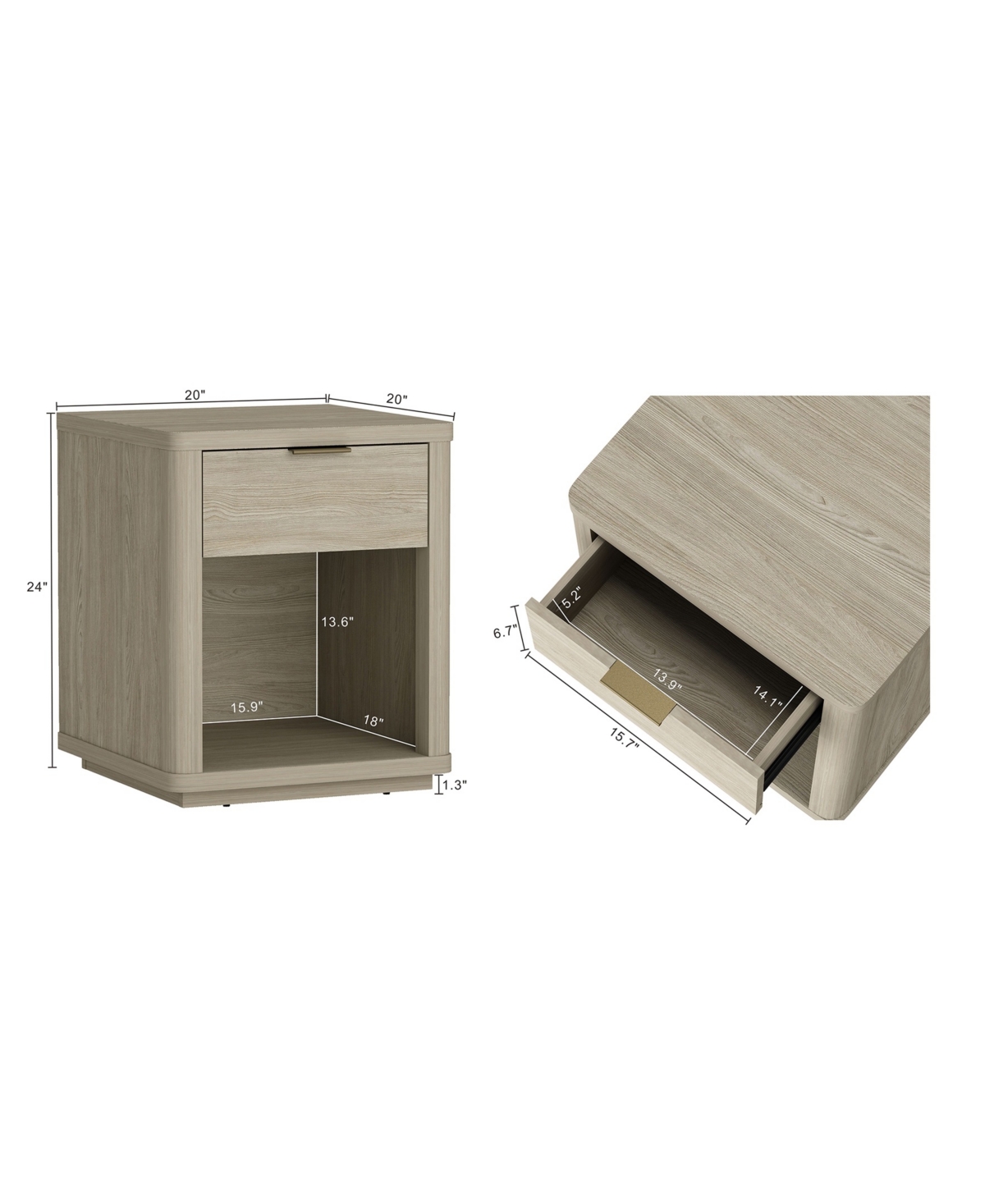 Manhattan Comfort 20" Evelyn Wood 1-drawer Nightstand In Brown