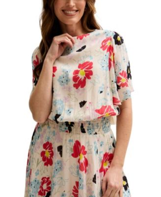 Women's Galaxy Cowl Neck Poppy Print Midi Dress