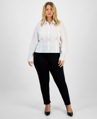 Trendy Plus Size Collared Button-Front Shirt, Macy's Exclusive
