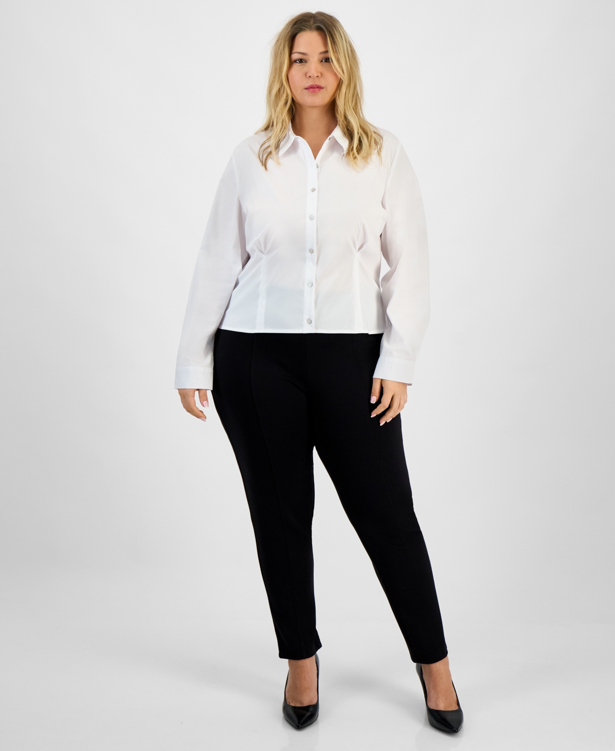 Bar Iii Trendy Plus Size Collared Button-front Shirt, Macy's Exclusive In White