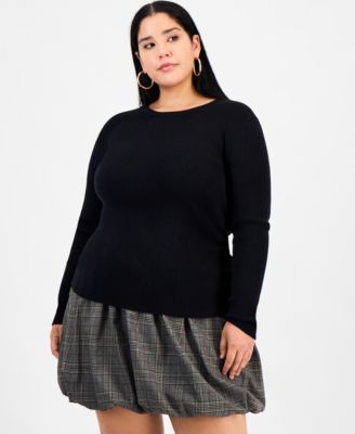 Bar III - Trendy Plus Size Long Sleeve Ribbed Knit Top