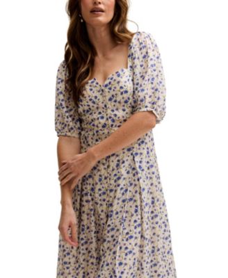 Women's April Button Front Floral Print Midi Dress