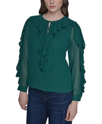 KARL LAGERFELD PARIS - Women's Keyhole Ruffle Blouse