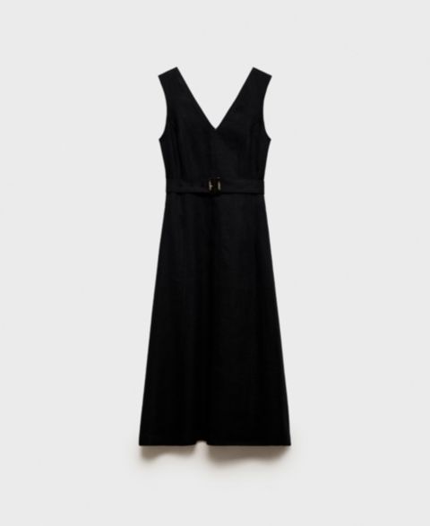 Женское платье Mango Flared Linen, цвет: Чёрный