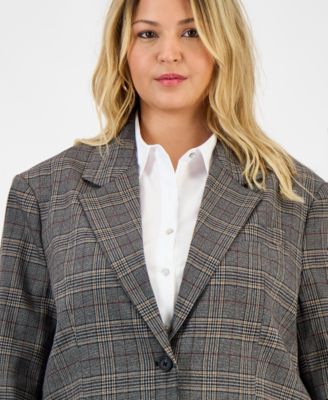 Trendy Plus Size Plaid Notched Collar Blazer, Macy's Exclusive