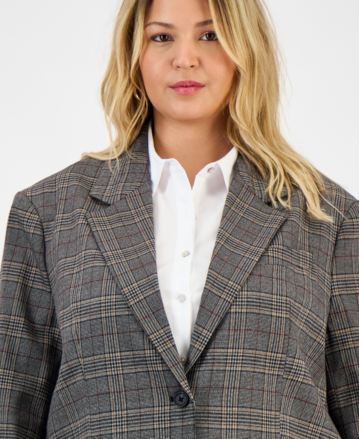 Bar Iii Trendy Plus Size Plaid Notched Collar Blazer, Macy's Exclusive In Multi