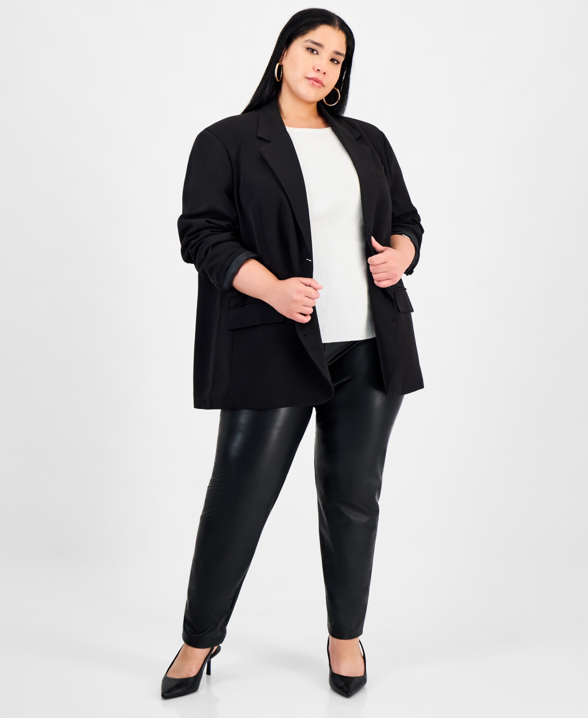 Bar Iii Trendy Plus Size Boyfriend Blazer, Macy's Exclusive In Black