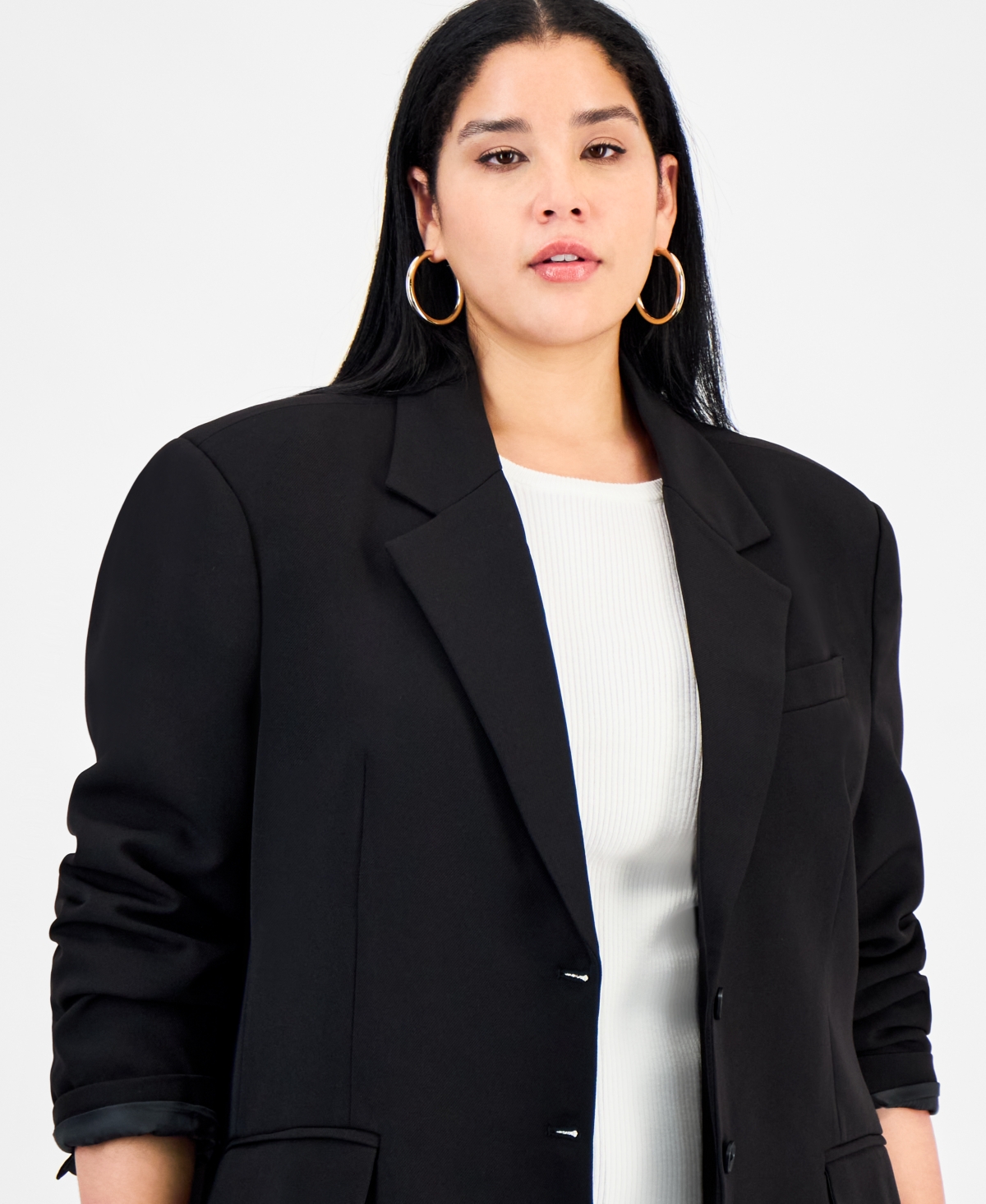 Bar Iii Trendy Plus Size Boyfriend Blazer, Macy's Exclusive In Black