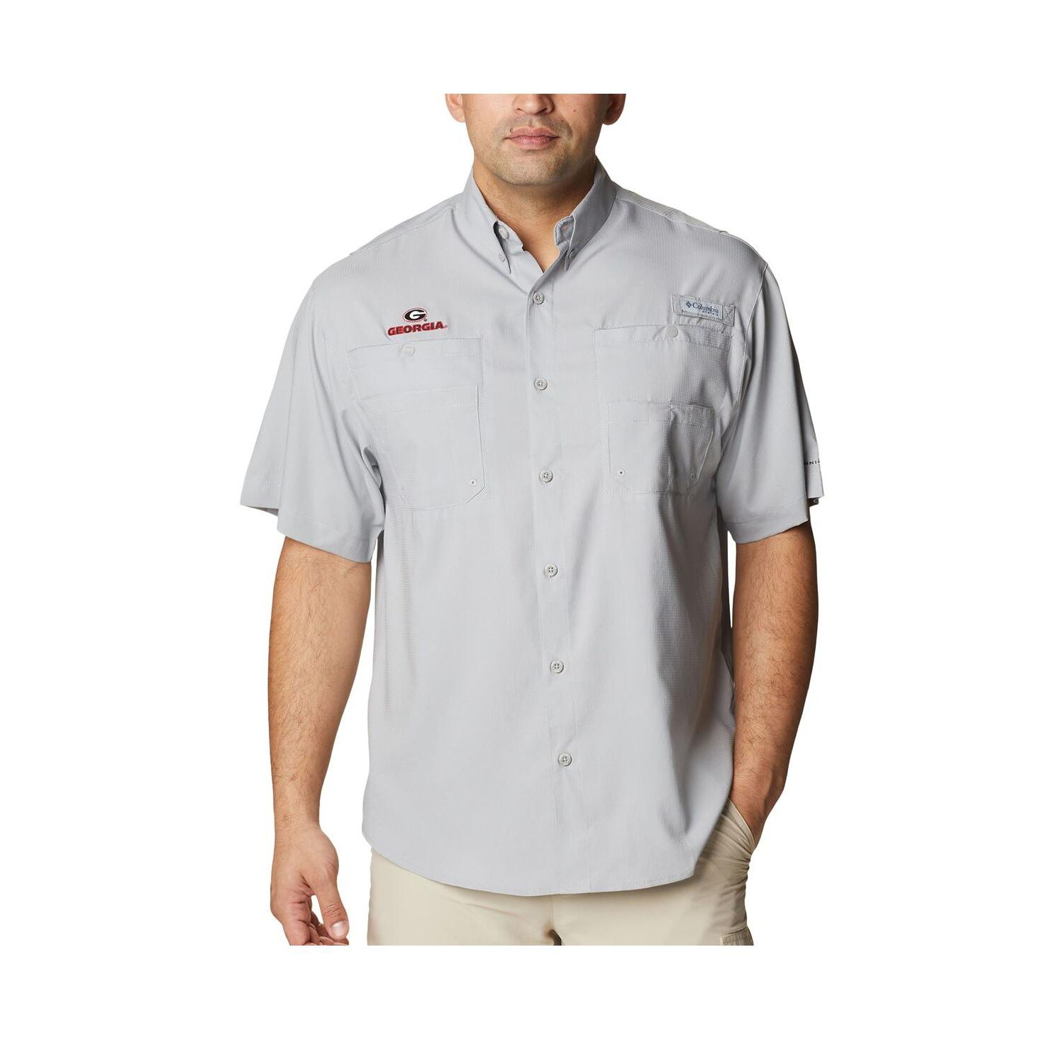 Men's Gray Georgia Bulldogs Big & Tall Collegiate Tamiami Omni-Shade Full-Button Shirt
