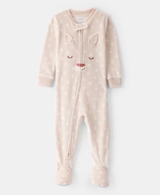 Carter's - Baby Girls Deer-Print Velboa Loose-Fit Long-Sleeve 2-Way-Zip 1-Piece Footed Pajamas