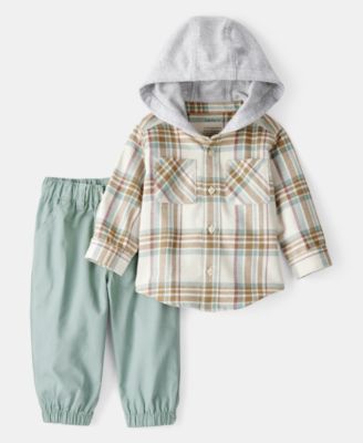 Carter's - Baby Boys Cotton Hooded Plaid Long-Sleeve T-Shirt & Pants, 2 Piece Set