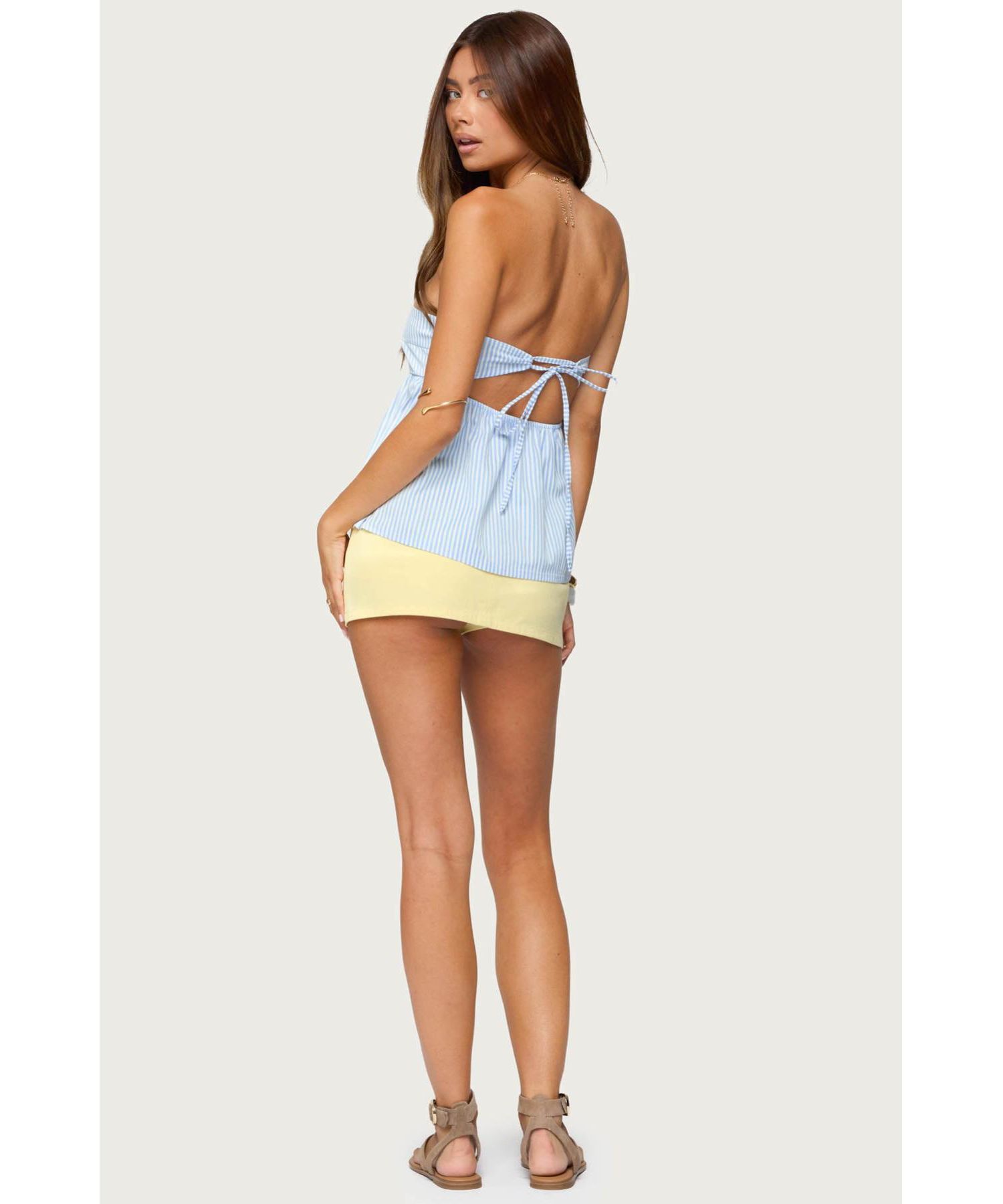 Womens Maddie Strapless Striped Babydoll Top