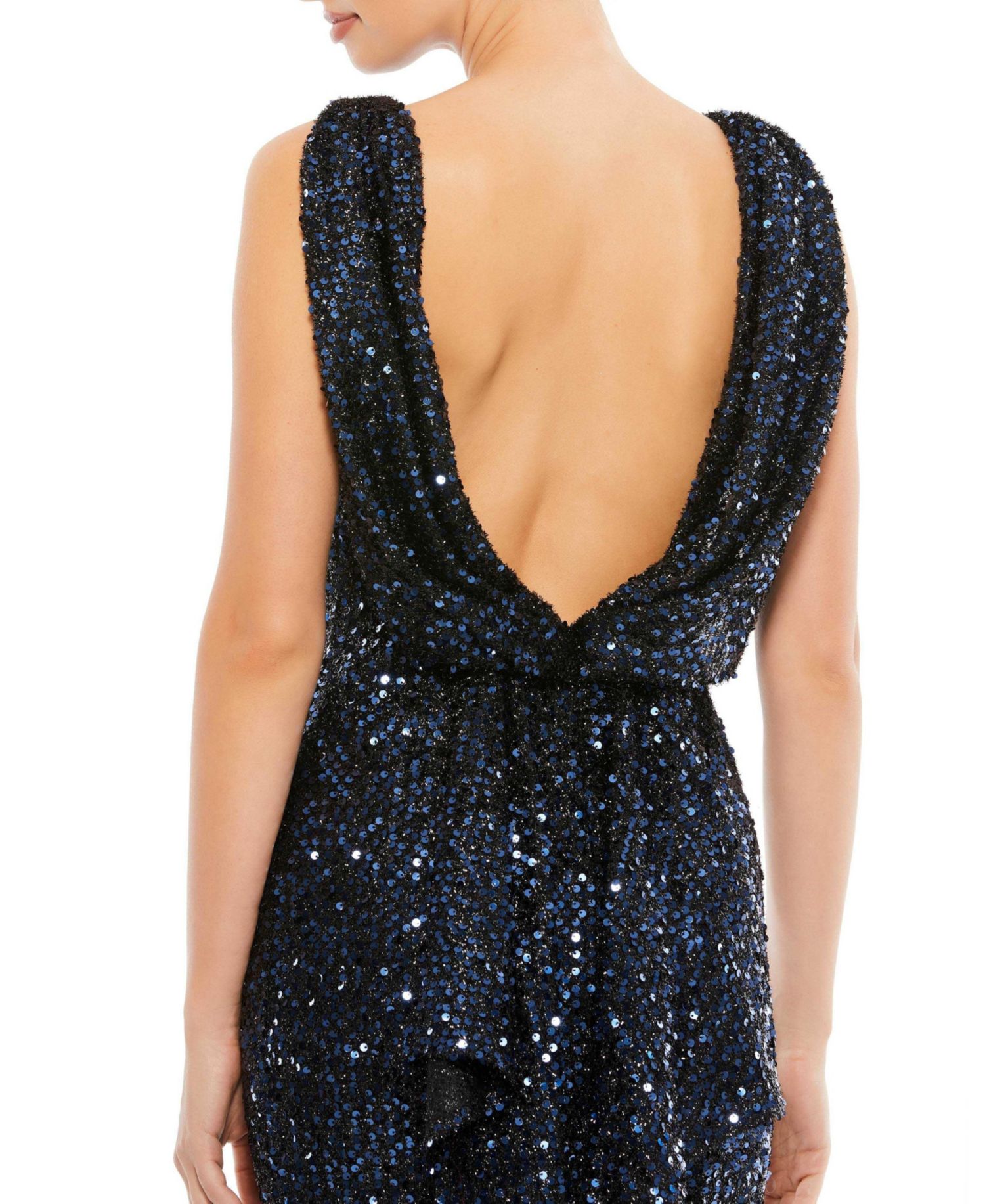 Women's Embellished Faux Wrap Illusion Puff Sleeve Gown