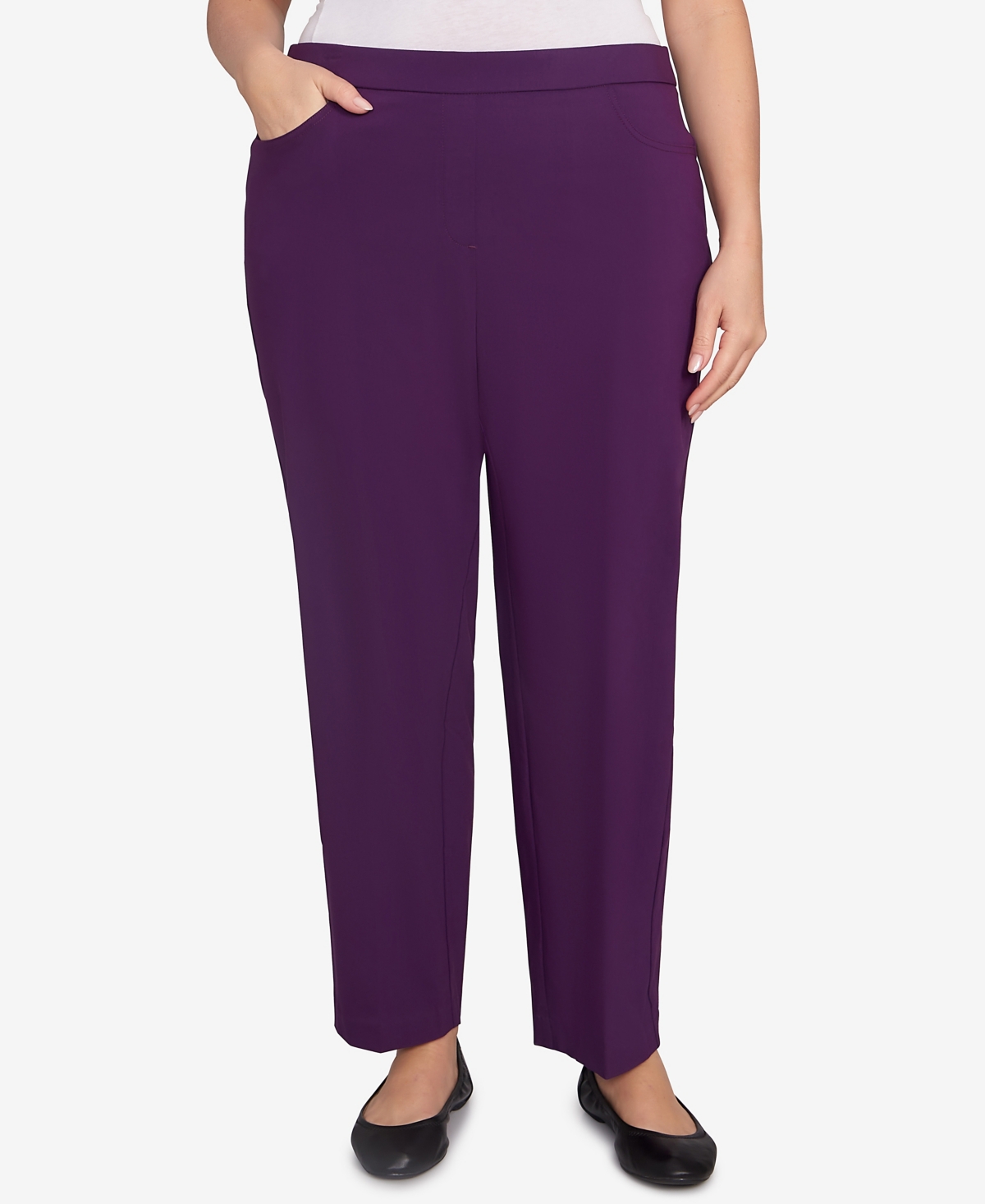 Alfred Dunner Plus Size Classic Allure Fitted Stretch Medium Length Pants In Purple