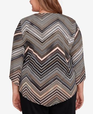 Plus Size Classic Chevron Stripe Crew Neck Top