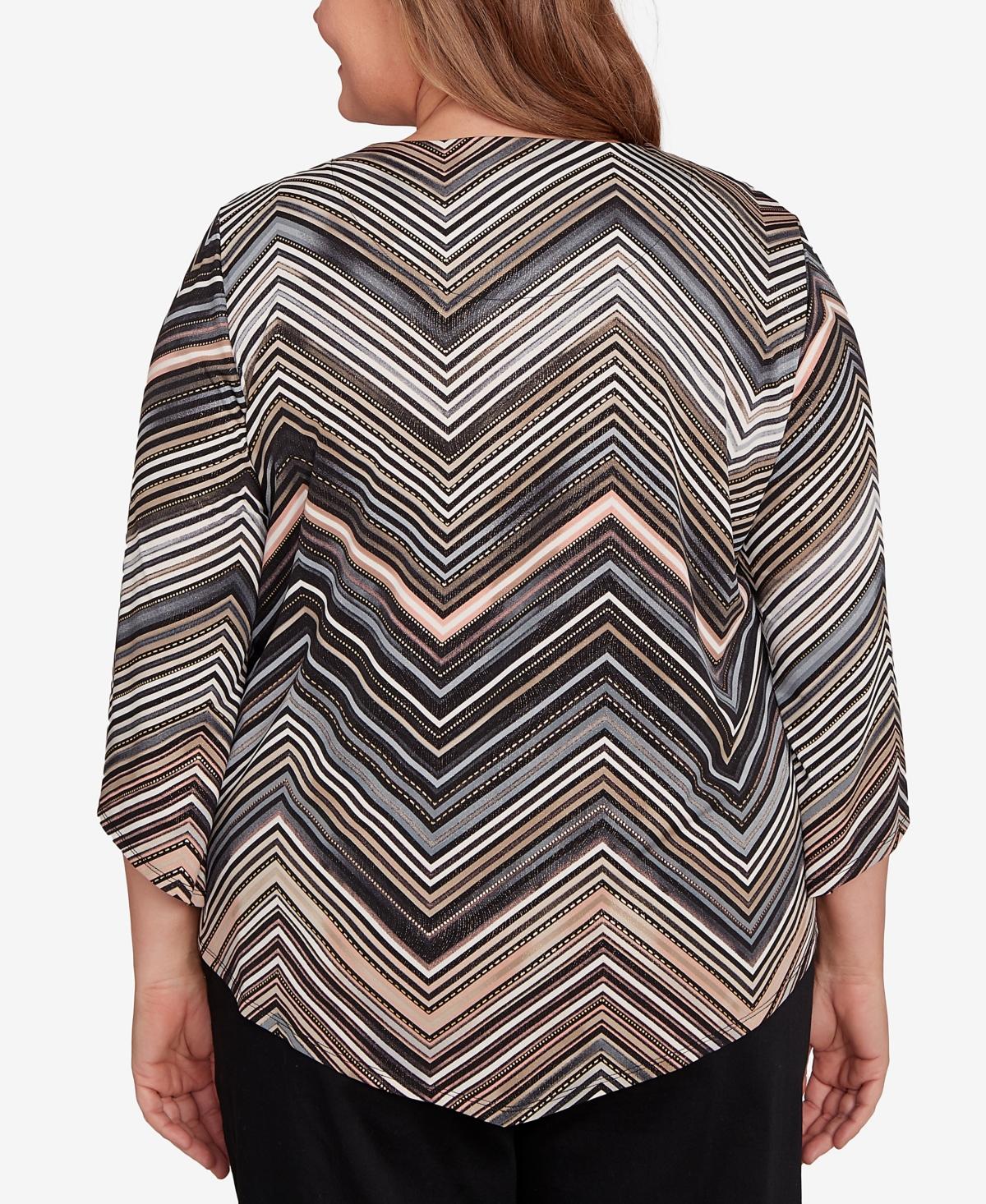 Alfred Dunner Plus Size Classic Chevron Stripe Crew Neck Top In Multi