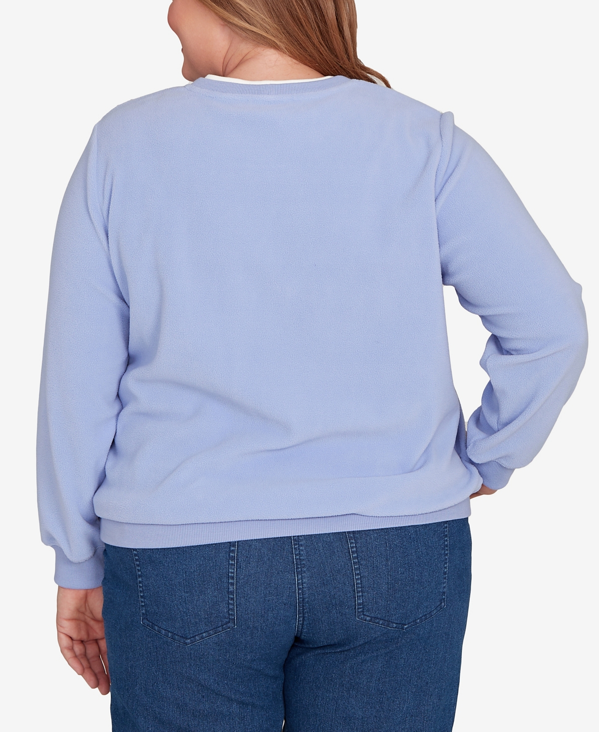 Alfred Dunner Plus Size Classic Embellished Neckline Anti-pill Sweater In Blue