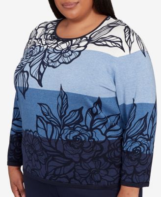 Plus Size Classic Ombre Floral Block Stripe Sweater