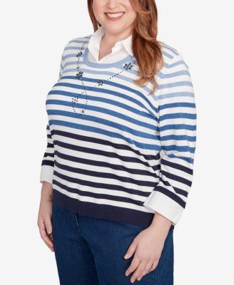 Plus Size Classic Ombre Stripe Two In One Sweater