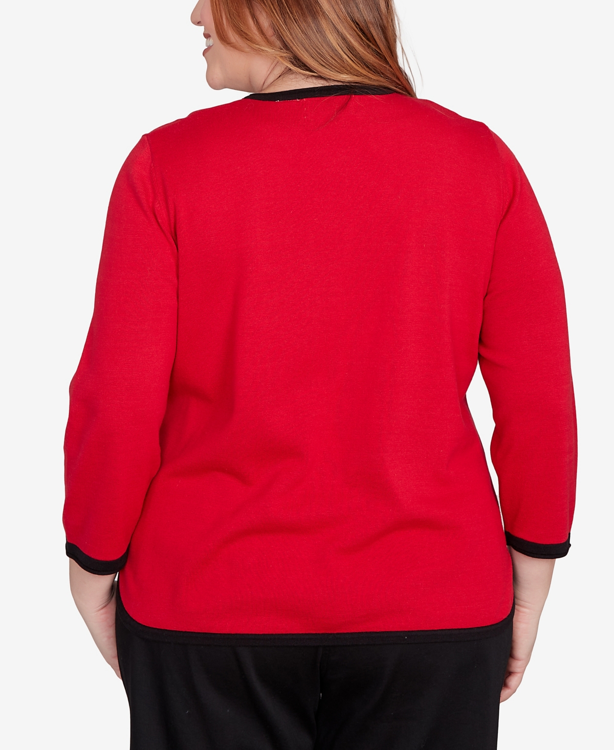 Alfred Dunner Plus Size Classic Colorblock Long Sleeve Sweater In Red