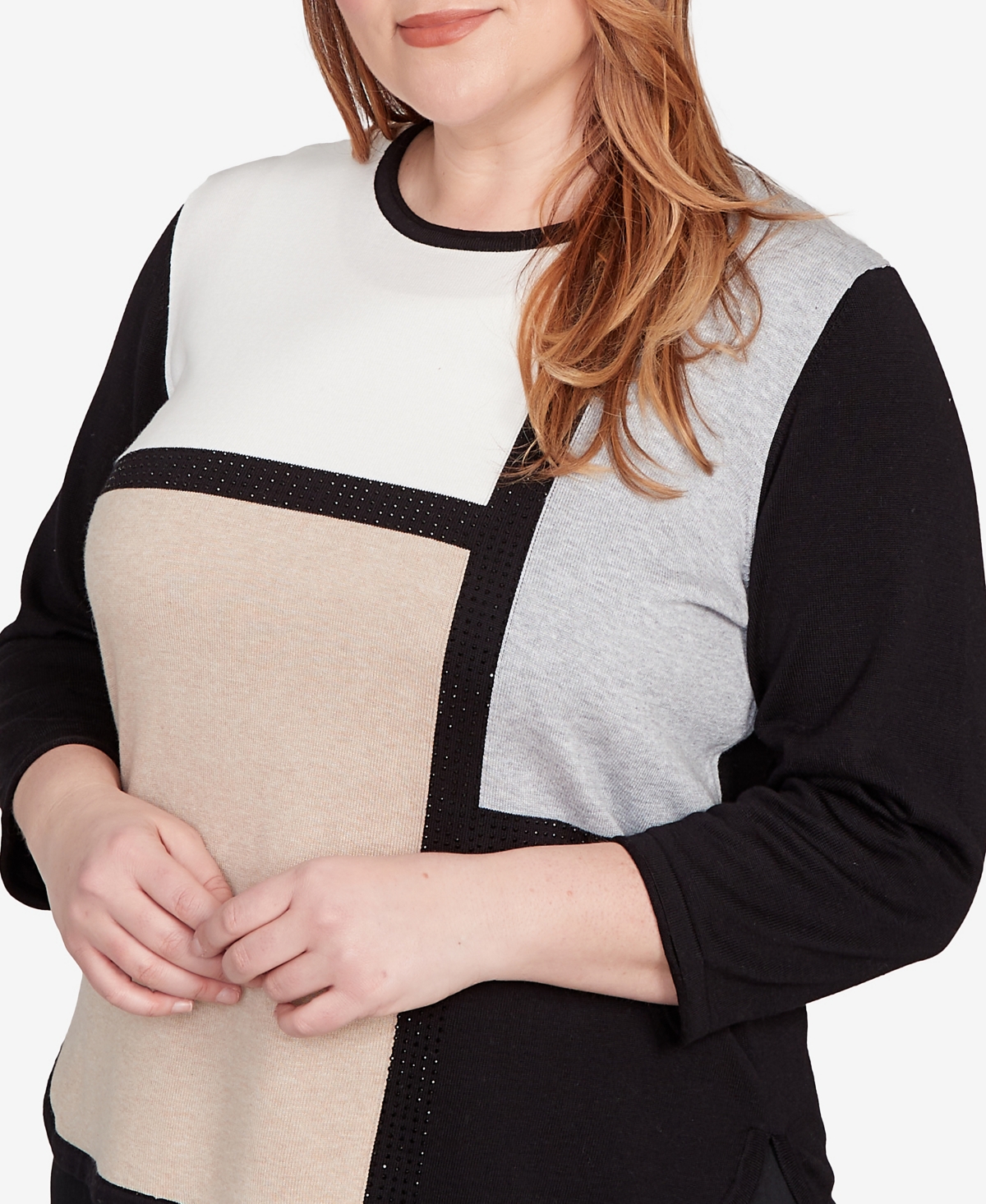 Alfred Dunner Plus Size Classic Colorblock Long Sleeve Sweater In Black