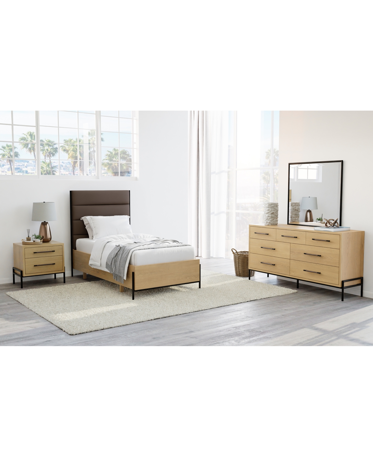 Macy's Linstead 3-pc. Twin Upholstered Set (bed, Dresser & Nightstand), Created For  In Transparent