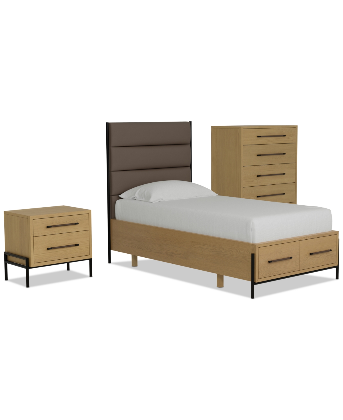 Macy's Linstead 3-pc. Twin Upholstered Storage Set (bed, Chest & Nightstand), Created For  In Transparent