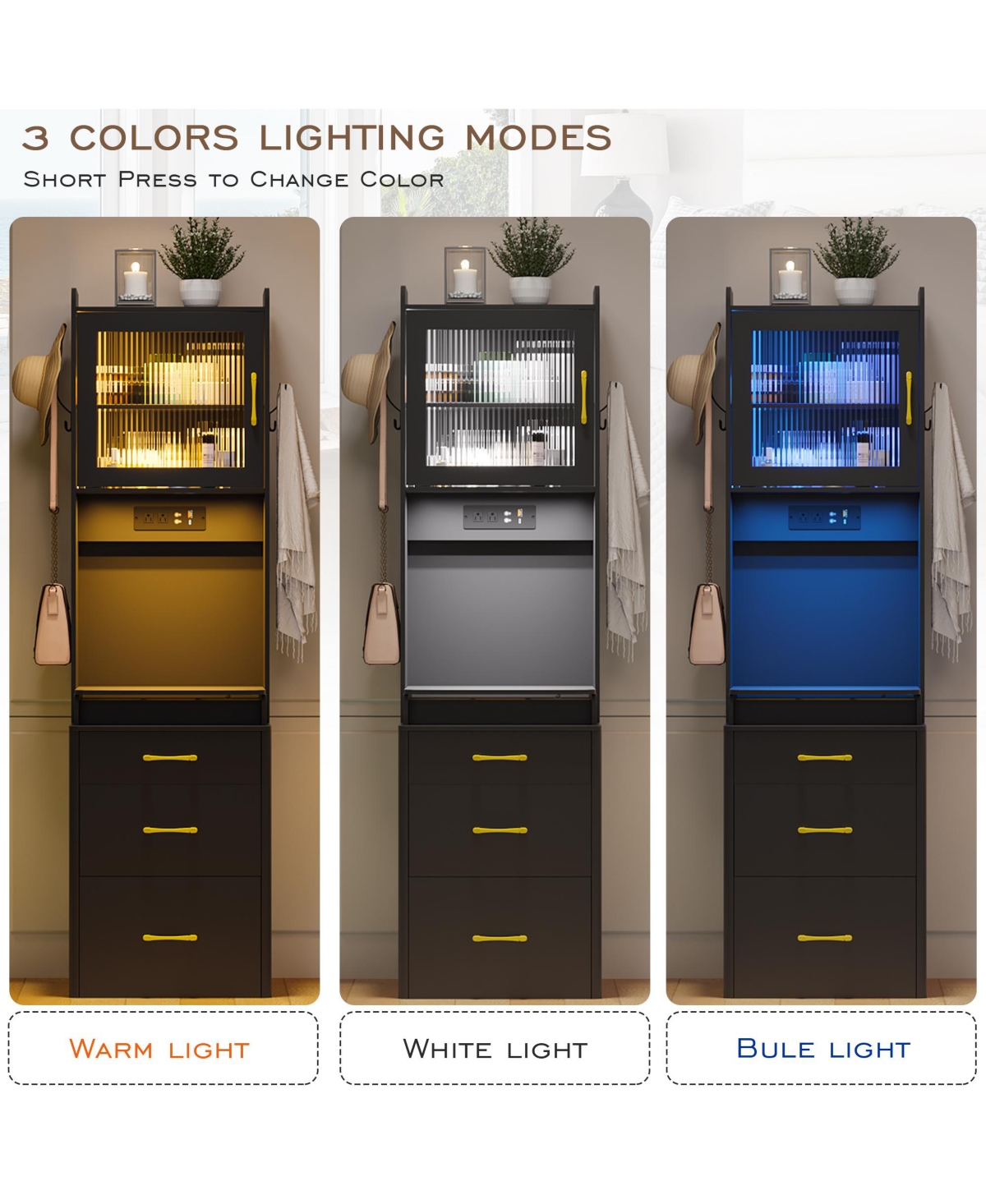 Vlsrka 3-in-1 Vanity Desk with Led Sensor Light, Flip Mirror and Drawers