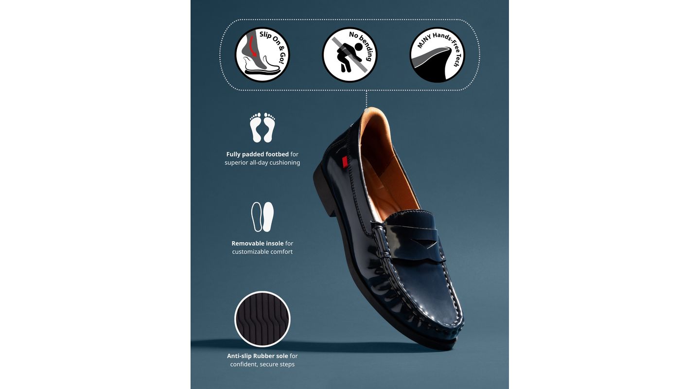 Женские туфли Marc Joseph New York Newbury Street Hands-Free Slip On Technology Penny, цвет: Чёрный искусственный лаковый — фото 2