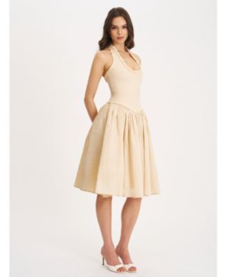 Women's Idella Yellow Gingham U Neck Midi Dress