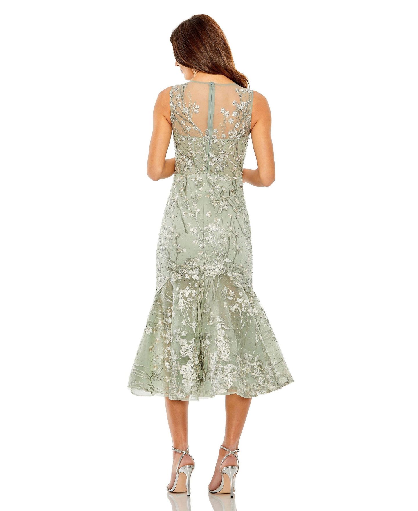 Женское платье Mac Duggal Sleeveless Embroidered Detail Mermaid, цвет: Шалфейный разноцветный — фото 4