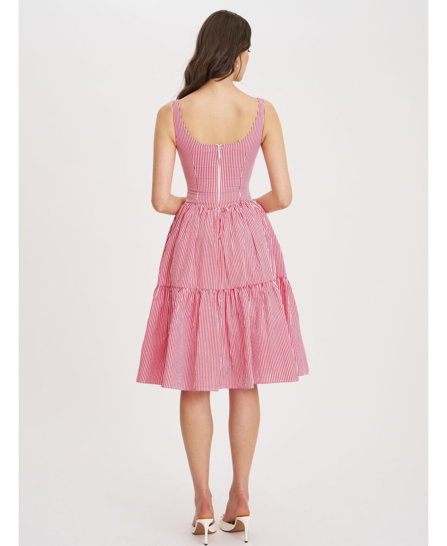 Women's Oceana Red Candy Stripe Drop Waist Midi Dress