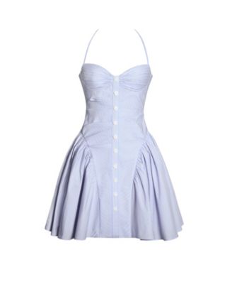 Women's Melody Baby Blue Railroad Stripe Halter Drop Waist Mini Dress