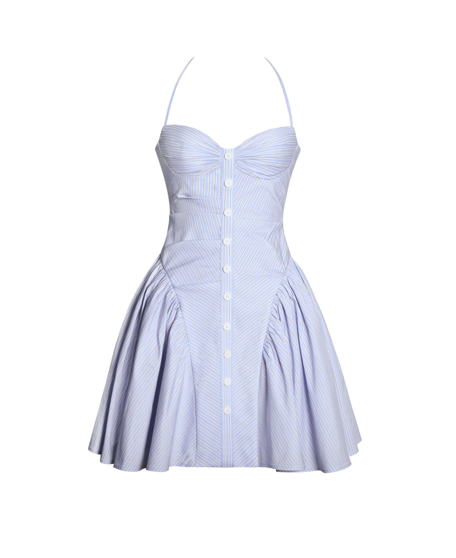 Women's Melody Baby Blue Railroad Stripe Halter Drop Waist Mini Dress