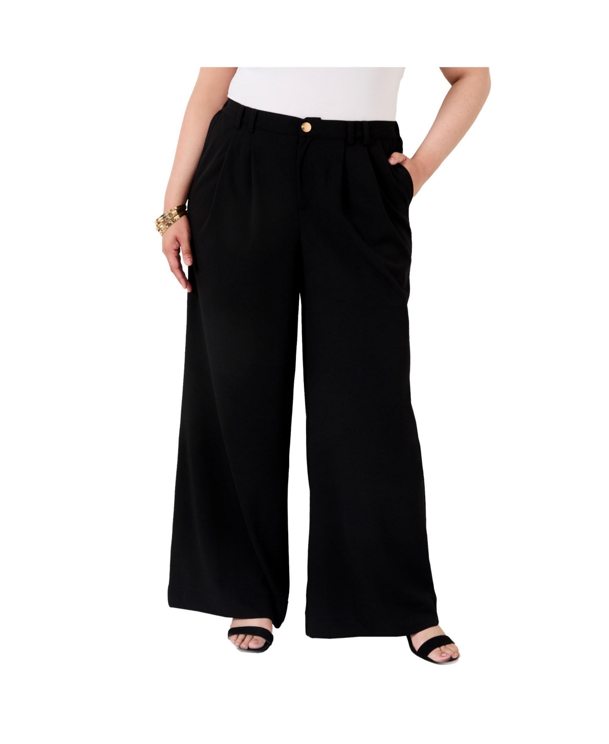 Women's June + Vie Pleated Wide-Leg Trousers - Gray blue