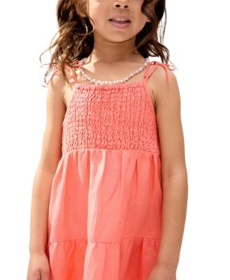 Little Girls Raffya Emma Shirred Bodice Scalloped Embroidered Dress