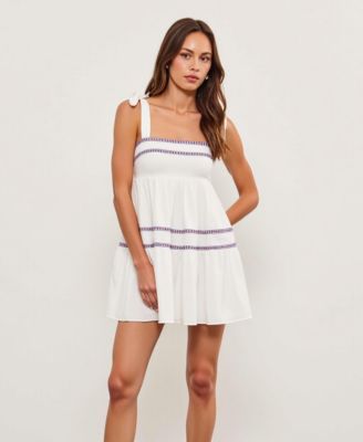 Women's Sleeveless Tiered Embroidered Trim Mini Dress